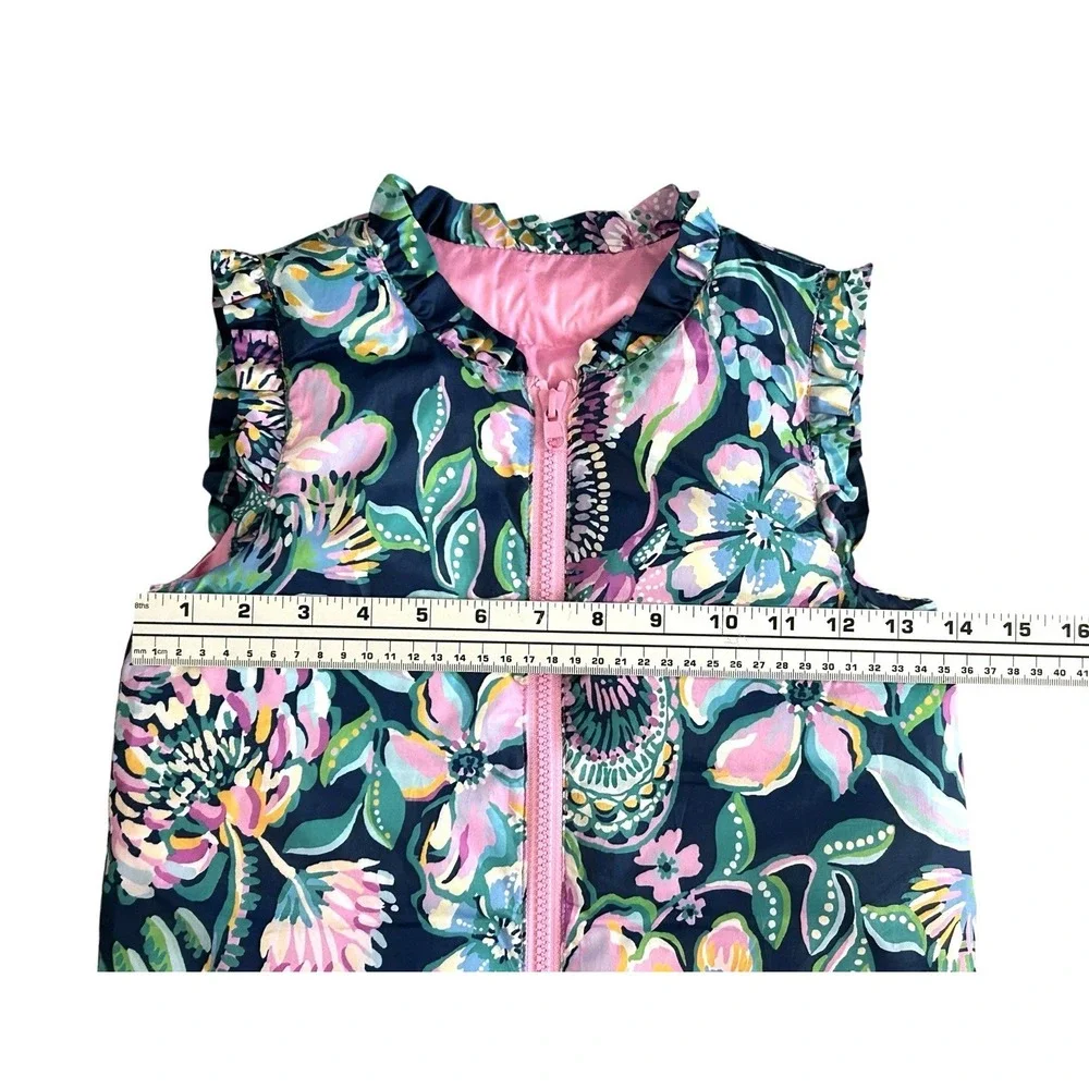 Lilly Pulitzer Girls Down Puffer‎ Vest Medium 6-7 Multicolor Floral Reversible